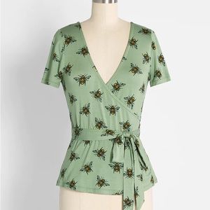 Modcloth, Surplice Faux-Wrap Top, Bumble Bee - L